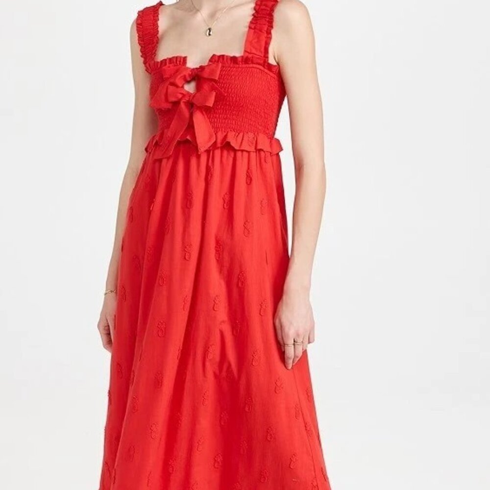 Farm Rio Dress Orange Red 3D Pineapple Appliques 100% Cotton Size Small